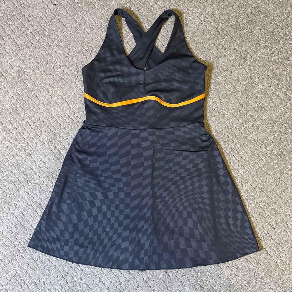 Stylish grey and Yellow Checkered geometric athletic dress